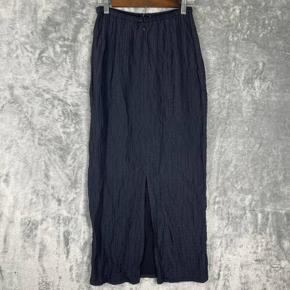 Eileen Fisher Maxi Skirt Womens S Black Very Good Textured Wool Blend Italian - Picture 3 of 7